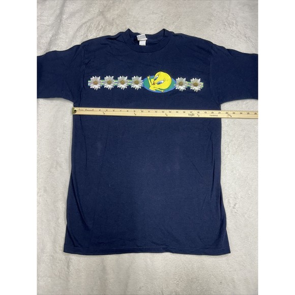 Vtg 90s Looney Tunes Blue Single Stich Tweety Graphic T-Shirt Size Medium/Large - Picture 6 of 8